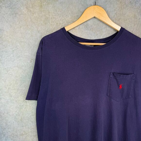 VTG 90s Polo Ralph Lauren T Shirt Mens Sz L Navy Blue Pocket Pony Logo - Picture 5 of 7